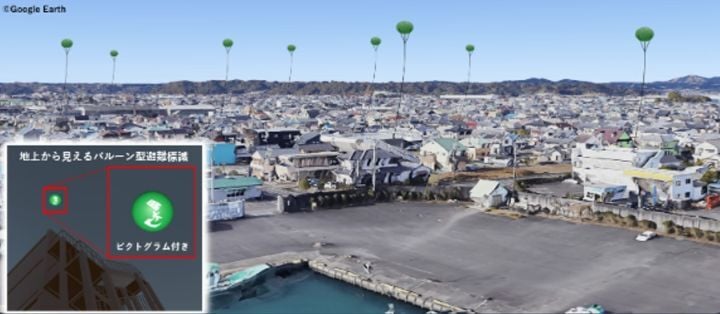 津波バルーンプロジェクト　バルーンの掲揚イメージ